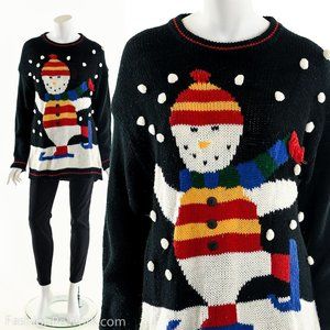 snowman skating vintage ugly christmas sweater
